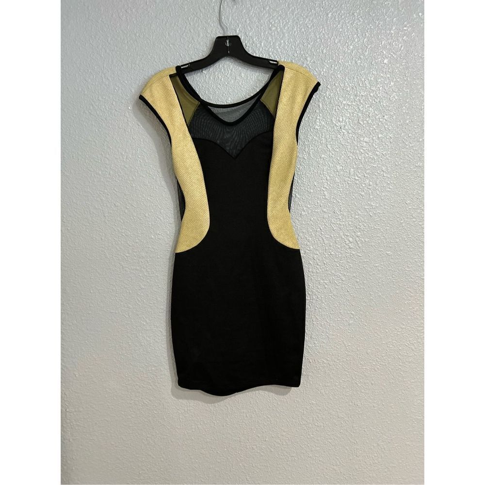 Vintage 90s Black Sheer Mesh Short Sleeve Mini Bodycon Dress Sexy Cocktail S